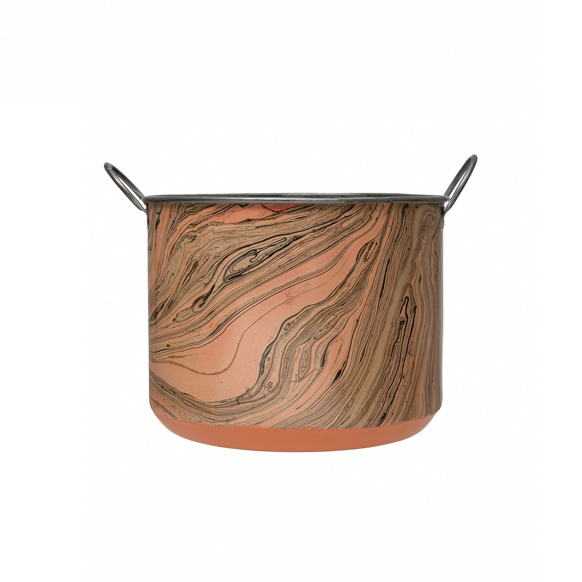 Metal Marble Print Bucket with Handles, 15in