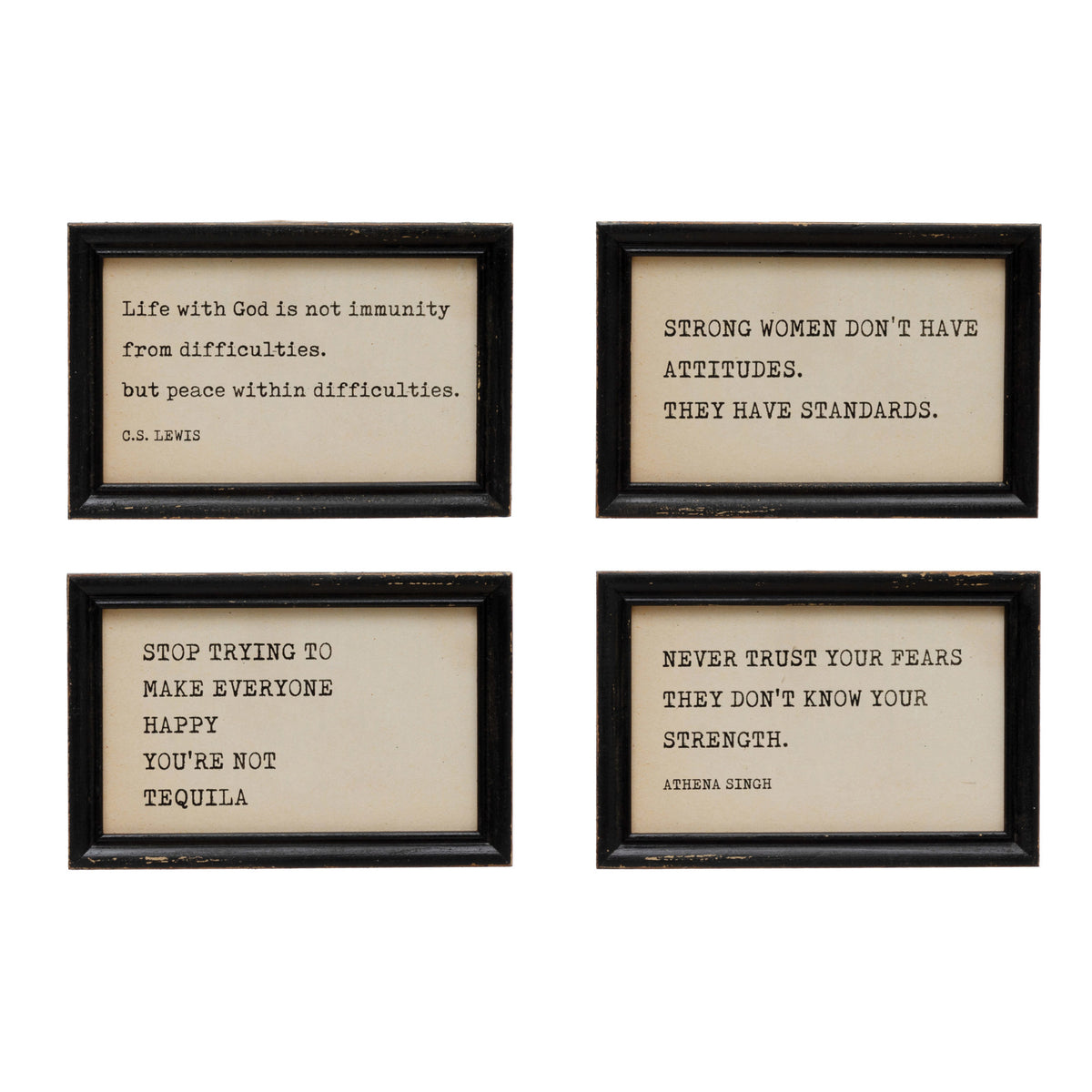 Wood Framed Typed Saying Print Wall Art, 4 Styles