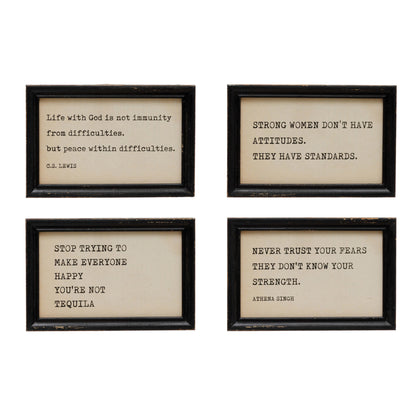 Wood Framed Typed Saying Print Wall Art, 4 Styles
