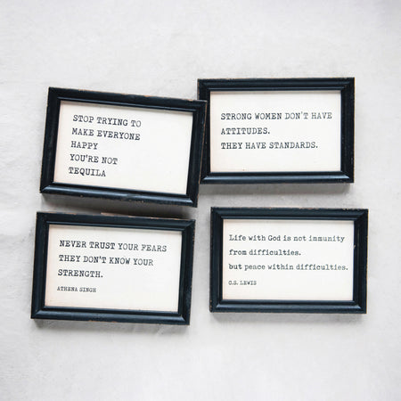 Wood Framed Typed Saying Print Wall Art, 4 Styles
