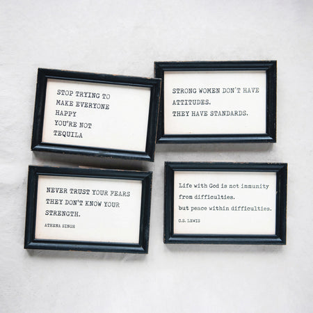 Wood Framed Typed Saying Print Wall Art, 4 Styles
