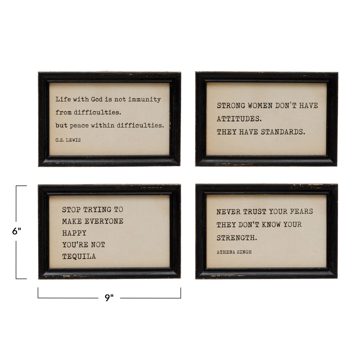 Wood Framed Typed Saying Print Wall Art, 4 Styles