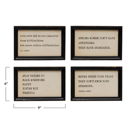 Wood Framed Typed Saying Print Wall Art, 4 Styles