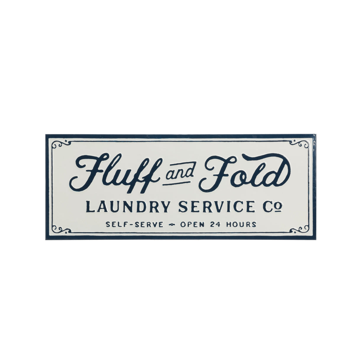 Embossed Enameled Metal Fluff & Fold Laundry Sign