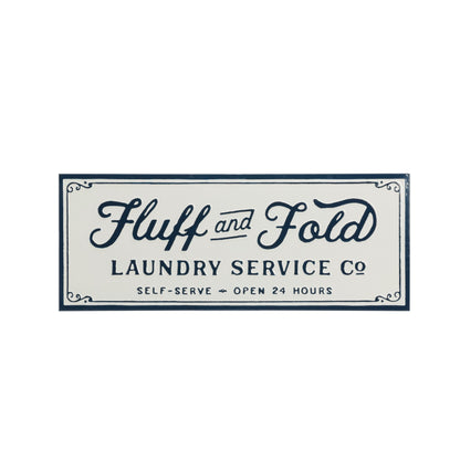 Embossed Enameled Metal Fluff & Fold Laundry Sign