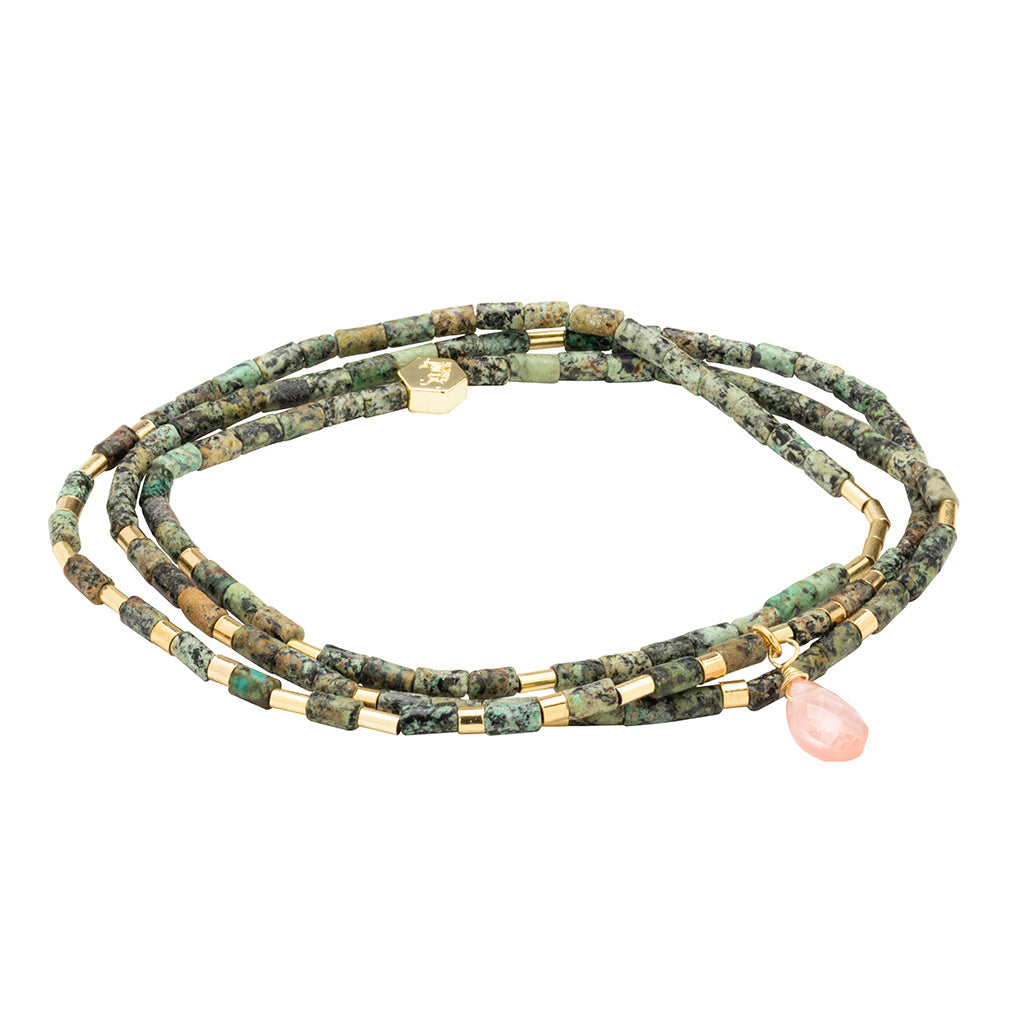 Teardrop Stone Wrap Bracelet, Afr. Trqs & Wtrmelon