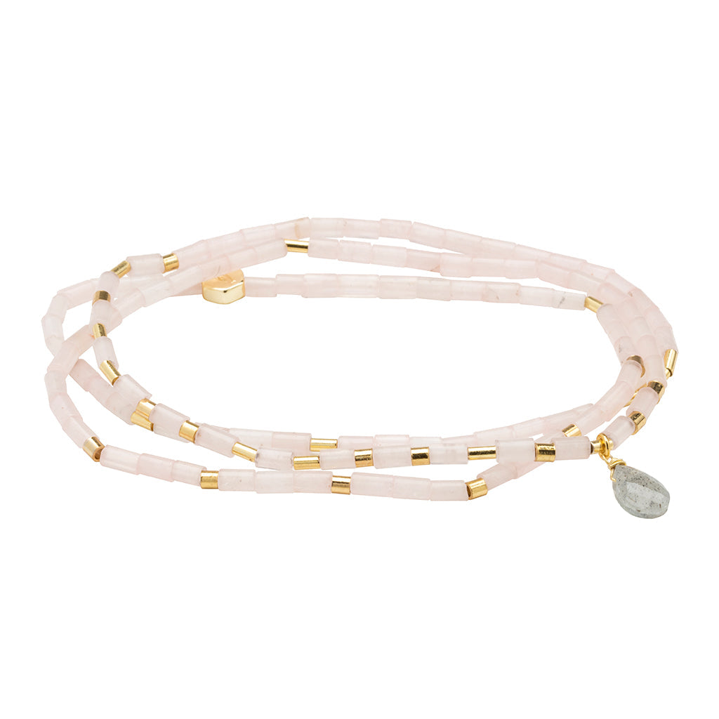 Teardrop Stone Wrap Bracelet, Rs Qtz & Labradorite