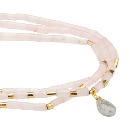 Teardrop Stone Wrap Bracelet, Rs Qtz & Labradorite