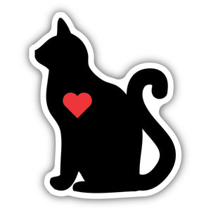Cat with Red Heart Sticker, 3in