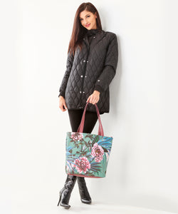 Floral Tote with Faux Leather Accents, 2 Styles