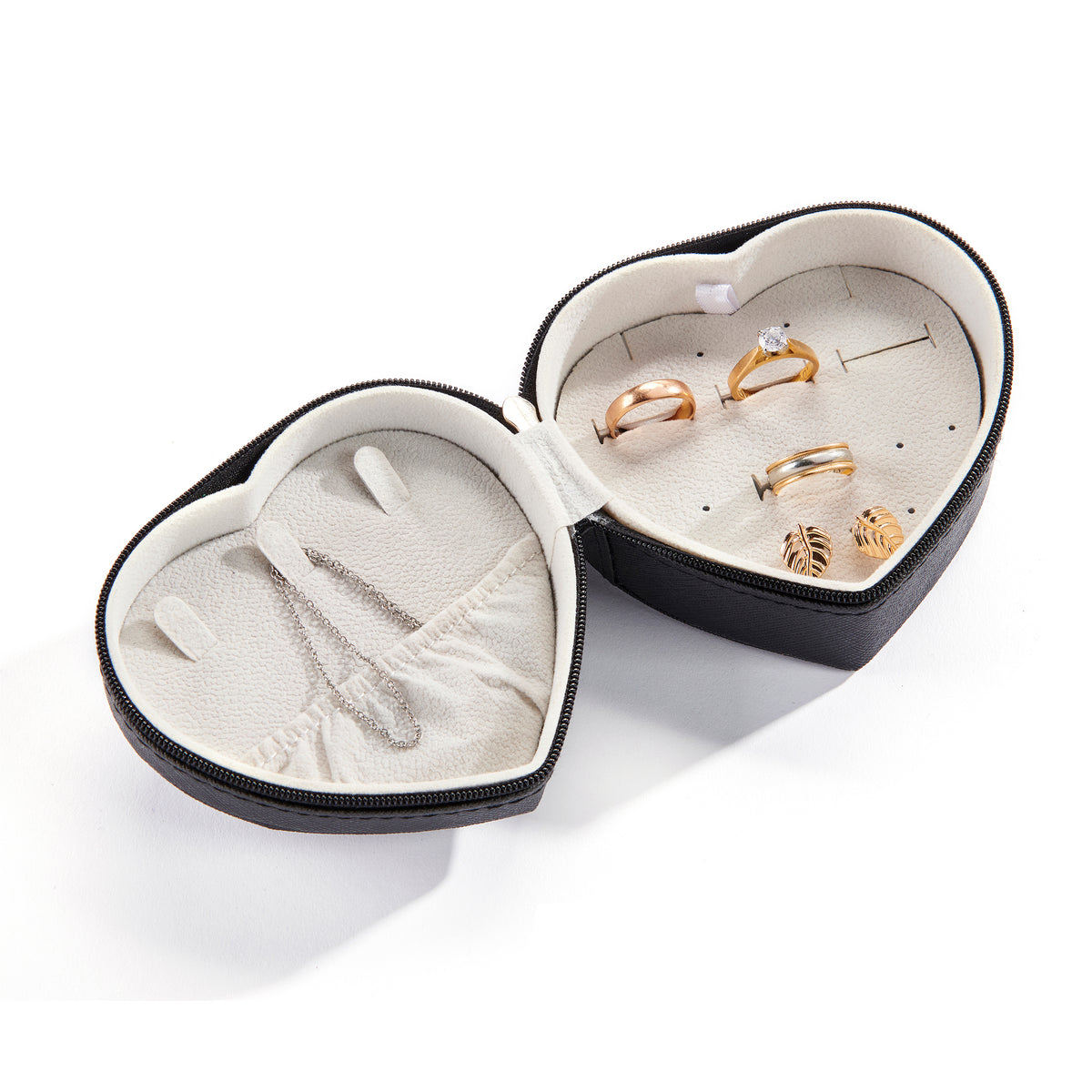 Black Velvet-Lined Heart Shaped Jewelry Box