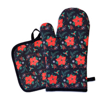 Load image into Gallery viewer, Poinsettia Oven Mitt/Pot Holder Set
