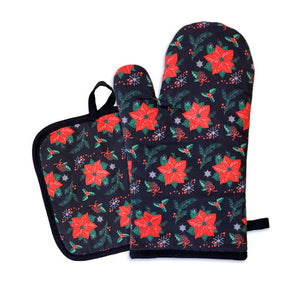 Poinsettia Oven Mitt/Pot Holder Set