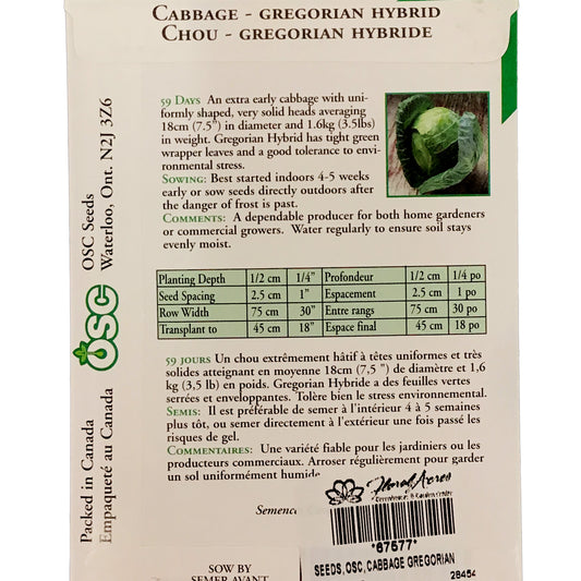 Cabbage - Gregorian Hybrid Seeds, OSC