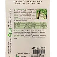 Load image into Gallery viewer, Cabbage - Pak Choi Chinese Seeds, OSC
