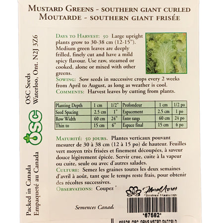 Greens - Southern Giant Curled Mustard Seeds, OSC
