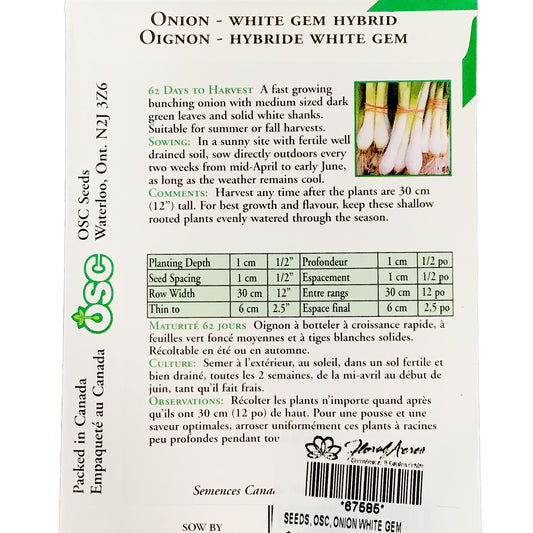 Onion - White Gem Hybrid Seeds, OSC