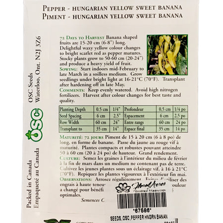 Pepper - Hungarian Yellow Sweet Banana Seeds, OSC
