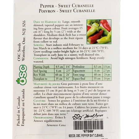 Pepper - Sweet Cubanelle Seeds, OSC