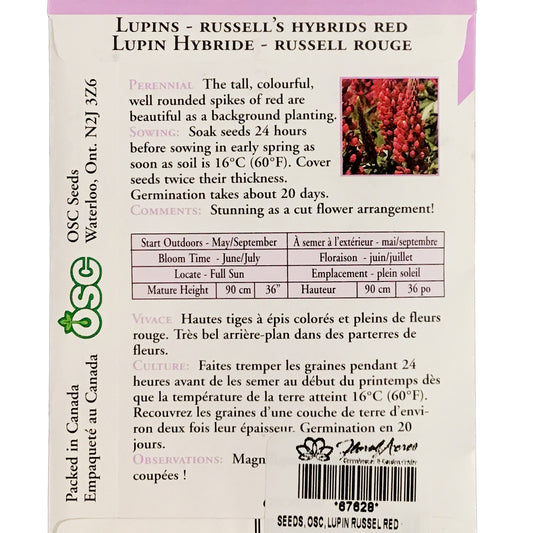 Lupin - Russels Hybrids Red Seeds, OSC