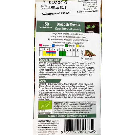 Broccoli - Grn Sprting Organic Seeds, Fothergill's
