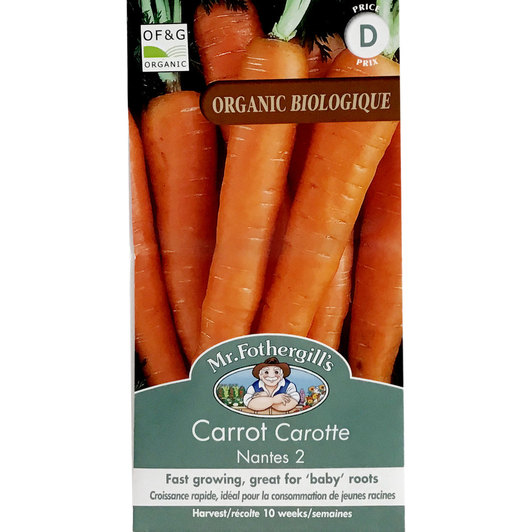 Carrot - Nantes 2 Organic Seeds, Mr Fothergill's