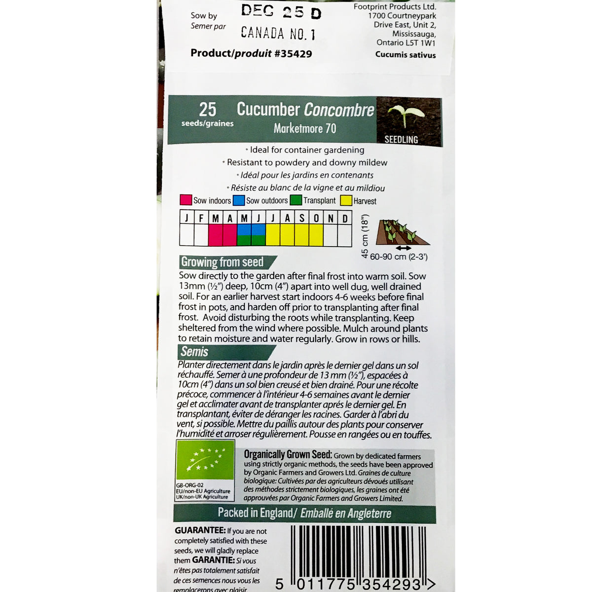 Cucumber - Marketmore 70 Org Seeds, Fothergill's