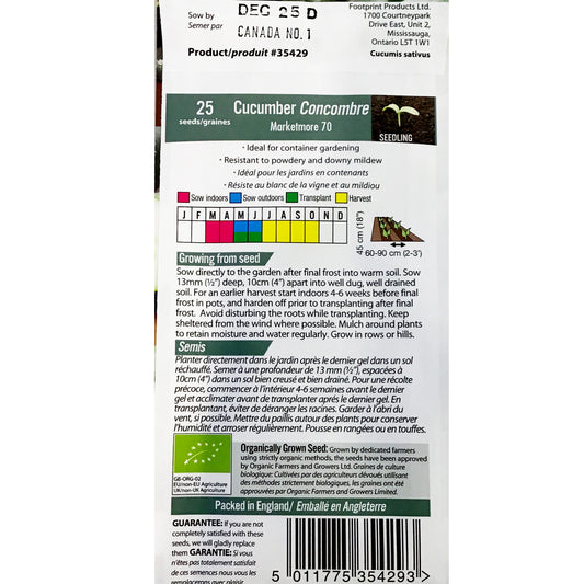 Cucumber - Marketmore 70 Org Seeds, Fothergill's