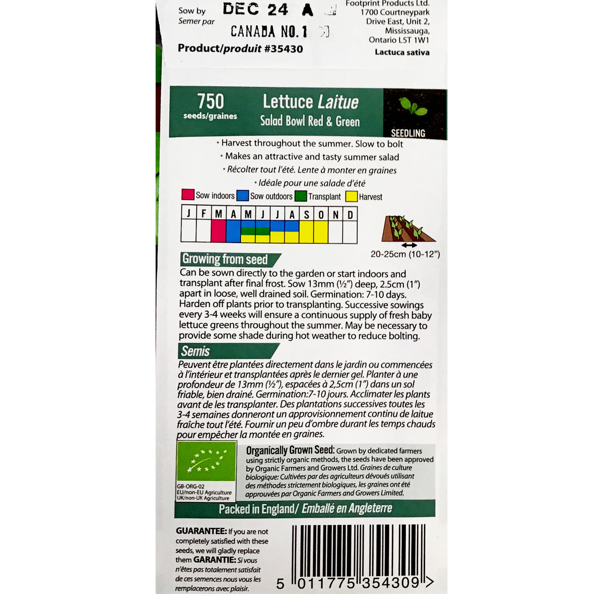 Lettuce - Salad Bowl Organic Seeds, Mr Fothergills