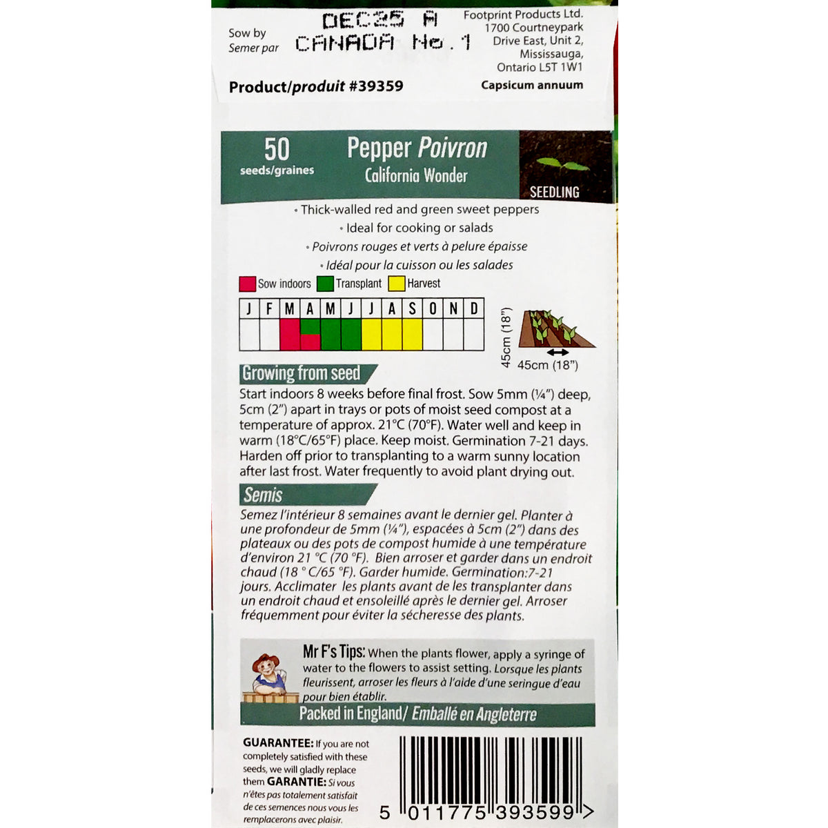 Pepper - Californian Wonder Seeds, Mr Fothergill's