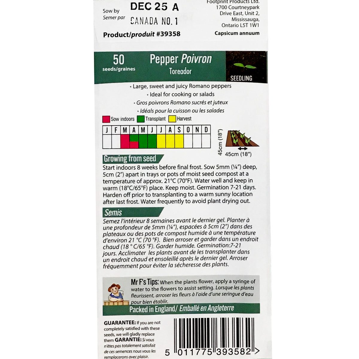 Pepper - Toreador Seeds, Mr Fothergill's