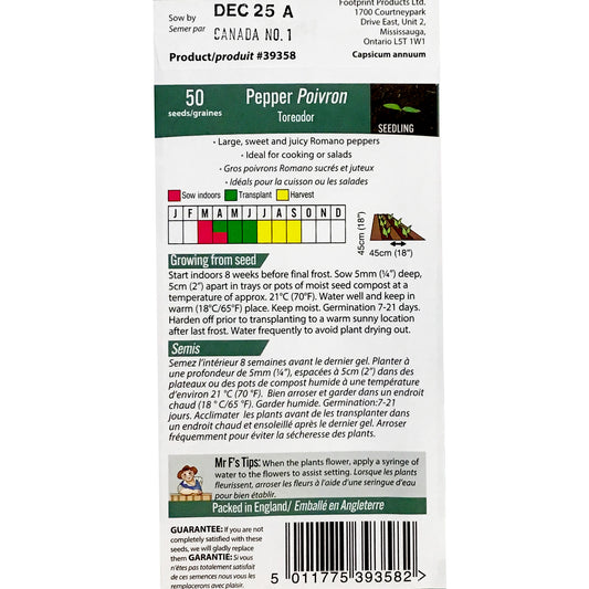 Pepper - Toreador Seeds, Mr Fothergill's