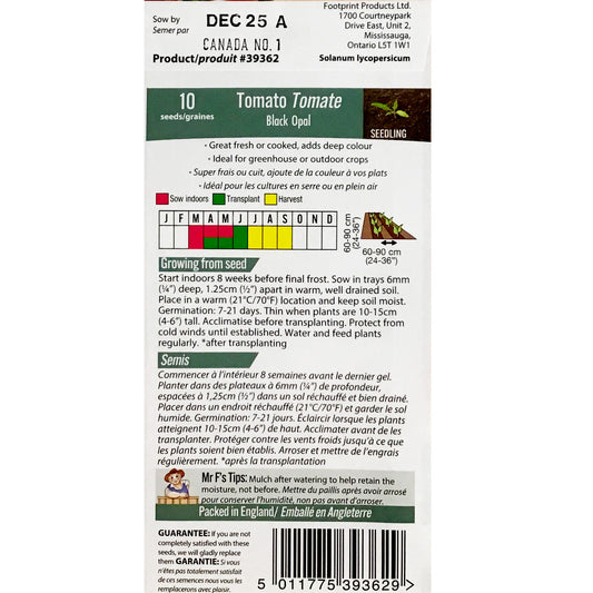 Tomato - Black Opal Seeds, Mr Fothergill's