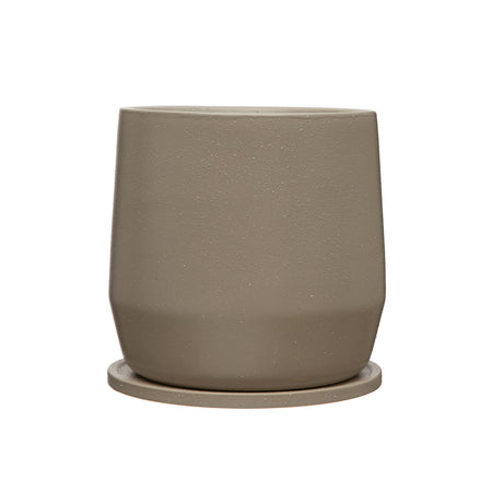 Pot, 9in, Stoneware, with Saucer, Matte Cream