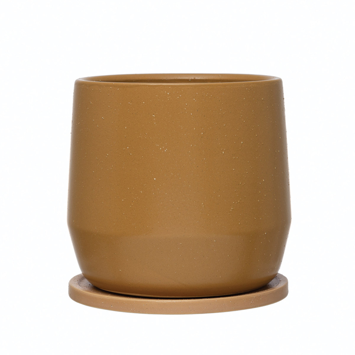 Pot, 7in, Stoneware, with Saucer, Matte Mustard