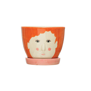 Pot, 3.5in, Stoneware, Ginger Girl with Saucer