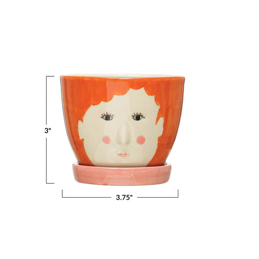 Pot, 3.5in, Stoneware, Ginger Girl with Saucer