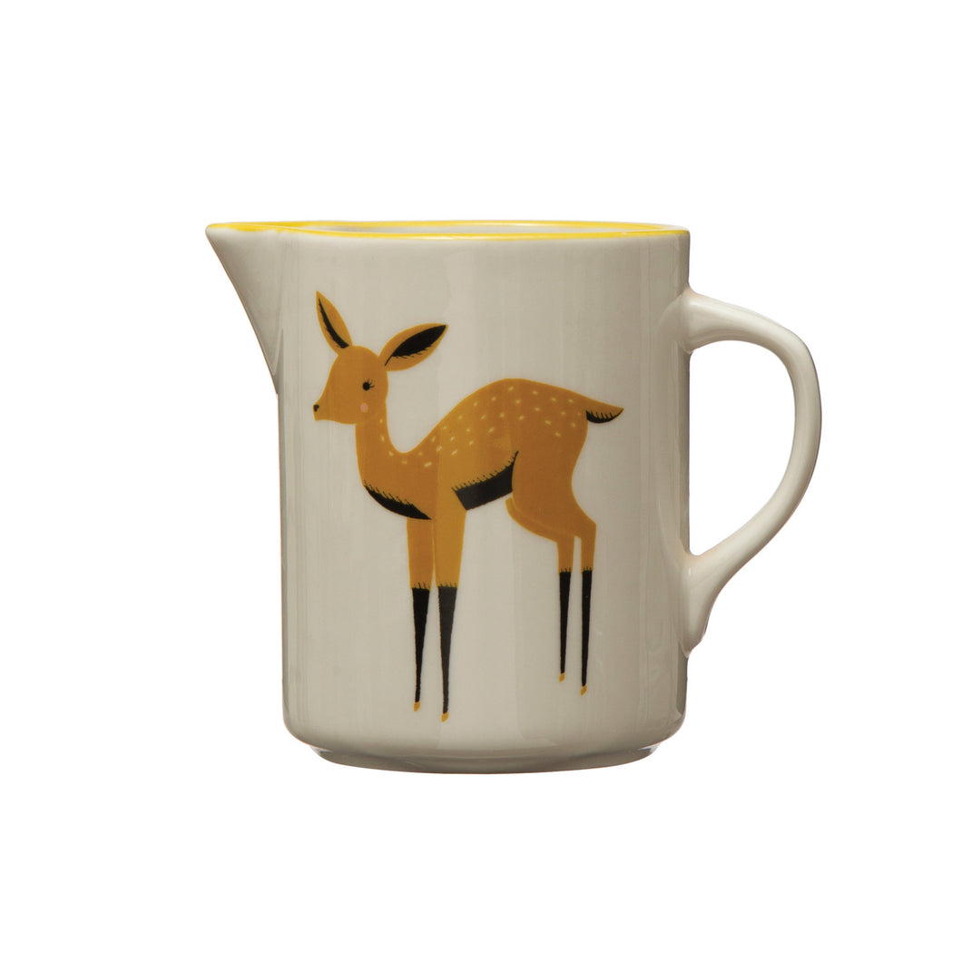 Stoneware Creamer with Deer & Yellow Rim, 12oz