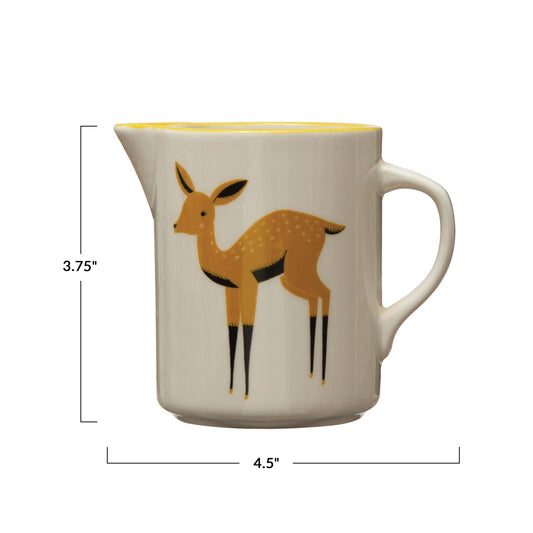 Stoneware Creamer with Deer & Yellow Rim, 12oz