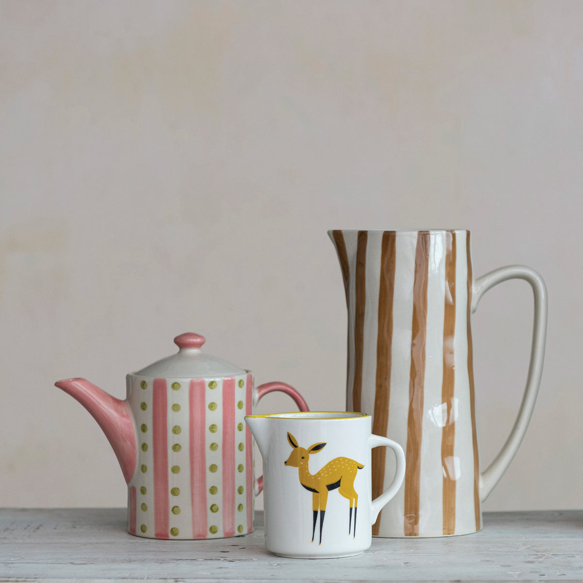 Pink & Green Dot & Stripe Teapot w/ Strainer, 18oz