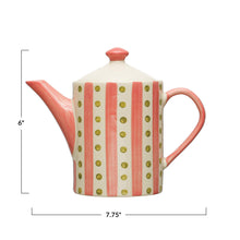 Load image into Gallery viewer, Pink &amp; Green Dot &amp; Stripe Teapot w/ Strainer, 18oz
