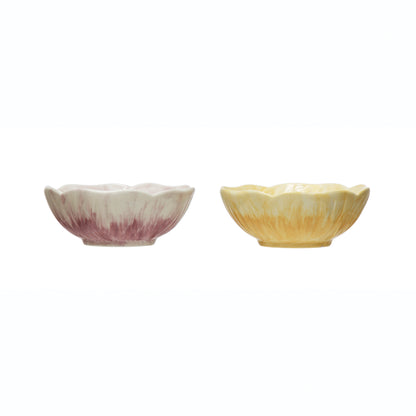 Hand Painted Embossed Stoneware Flower Bowl, 4.5in