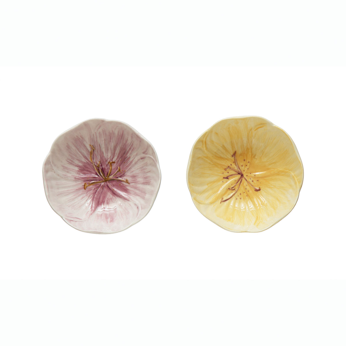 Hand Painted Embossed Stoneware Flower Bowl, 4.5in