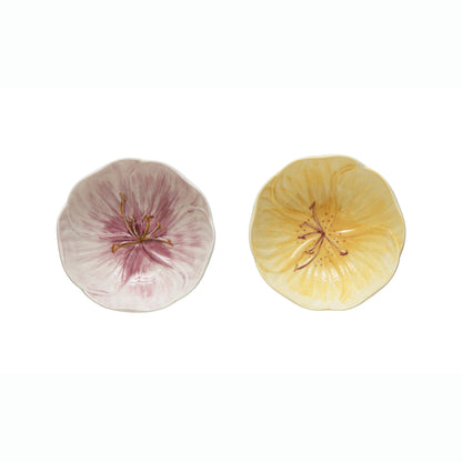 Hand Painted Embossed Stoneware Flower Bowl, 4.5in