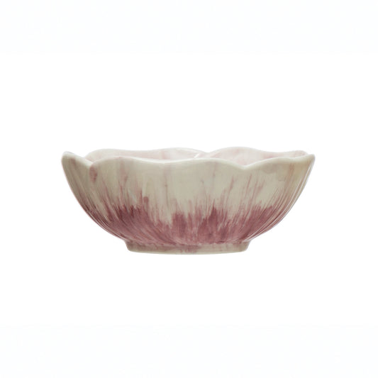 Hand Painted Embossed Stoneware Flower Bowl, 4.5in