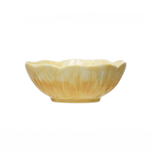 Hand Painted Embossed Stoneware Flower Bowl, 4.5in
