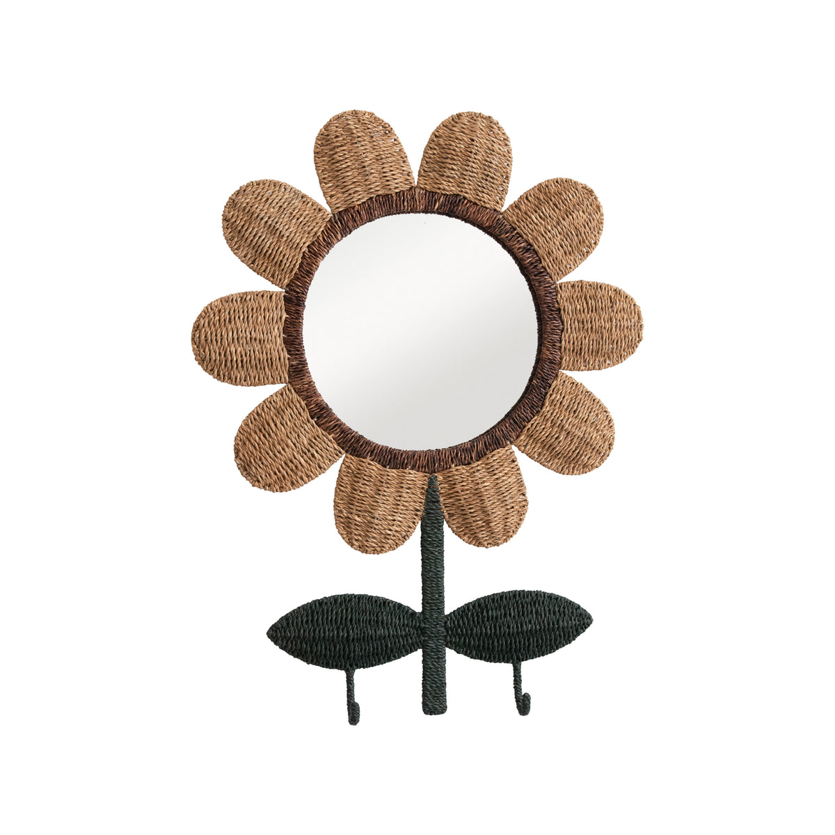 Bankuan & Metal Flower Wall Mirror with Hooks