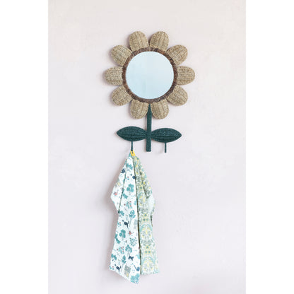 Bankuan & Metal Flower Wall Mirror with Hooks