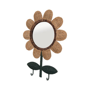 Bankuan & Metal Flower Wall Mirror with Hooks