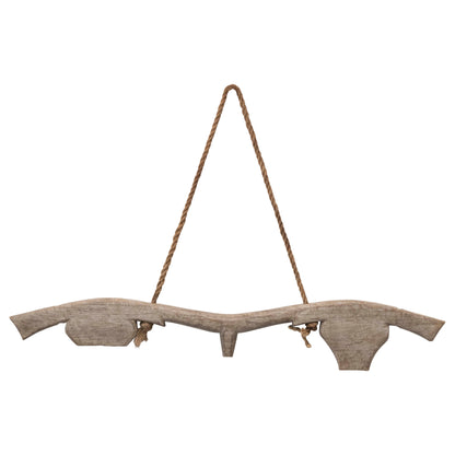 Teak Wood Cow Yoke Wall Decor with Rope